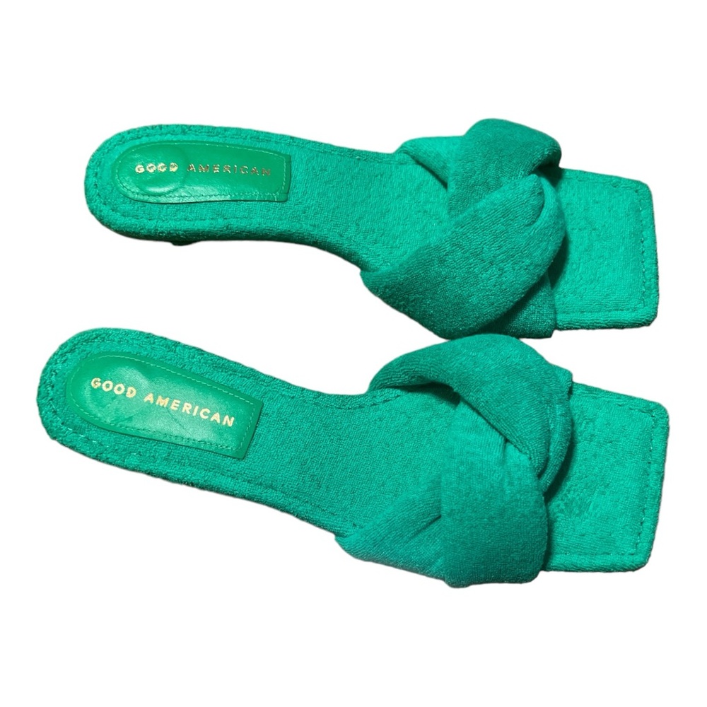 Good American Women’s Green Terry Cloth Kitten Heels Slip On Size 9